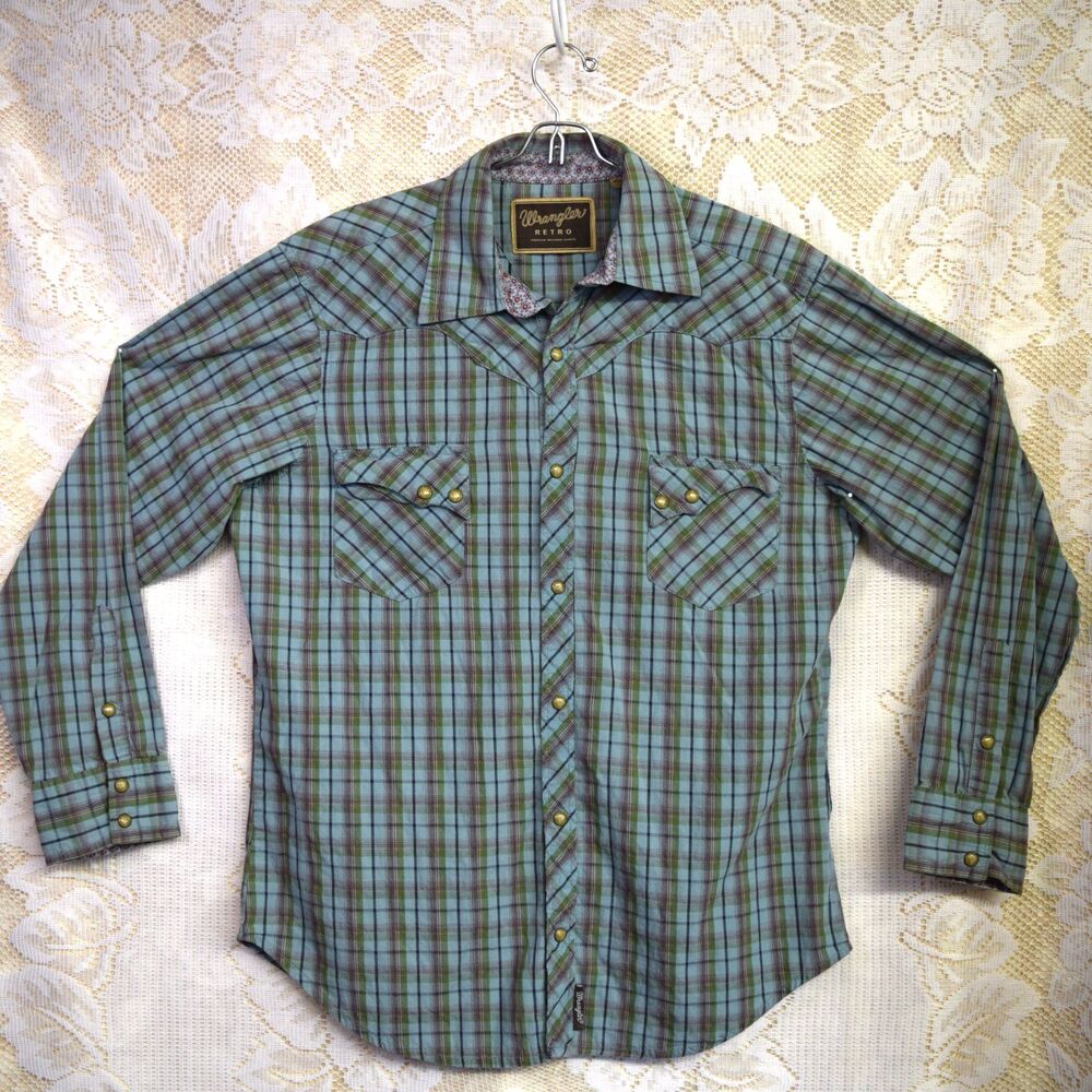 Wrangler Retro Mens Large Bone Pearl Snap Double Yoked Western Cowboy Shirt